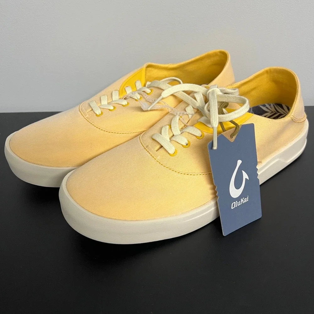 OluKai Tradewind Mens Solar Glow Yellow Canvas Sneakers 10533-LXLX Size 10 NEW
